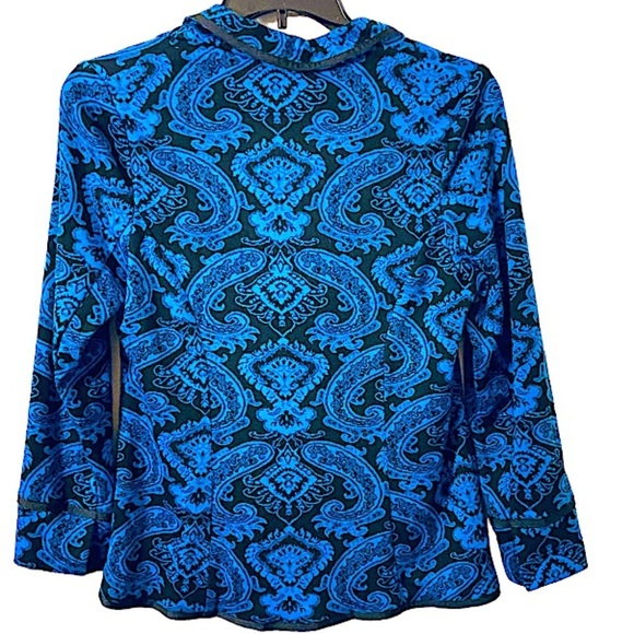 Cheryl Nash Retro Vintage Paisley Blue and Black Notched Collar Blazer. - Picture 2 of 5